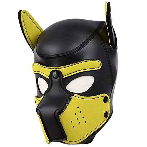 AlevRam Máscara de Perro Adulto,Sexy Cosplay Juego de rol Perro Cabeza Llena máscara Acolchado de Goma Cachorro Jugar máscara Suave (amarillo)