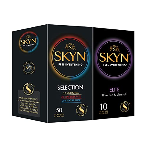SKYN Selection, Selección De Preservativos Sin Látex (50Uds) y SKYN Elite, Preservativos Sin Látex Ultrafinos (10Uds), utilizable con nuestros Lubes