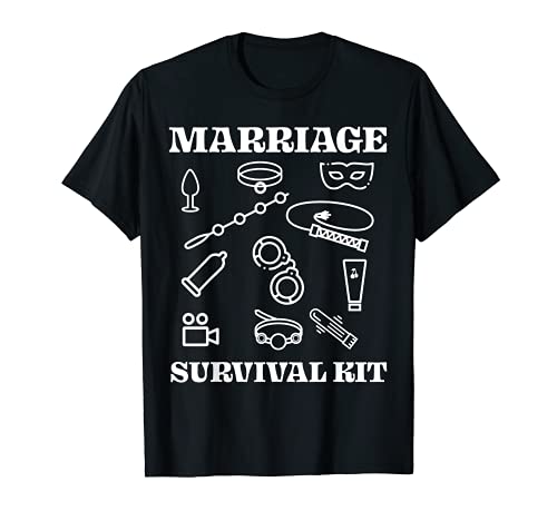 Sexual Adulto Humor Juguetes Sexuales Iconos Matrimonio Kit de supervivencia Kink Camiseta