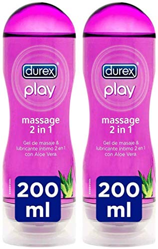 Durex Play Massage 2 en 1 Gel de Masaje Erótico y Lubricante con Aloe Vera 200 ml [Pack 2 Unidades]