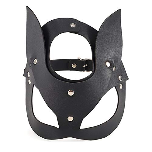 SZANDY Sexy Cosplay Máscara de Cuero de Gato Halloween Mujeres Máscara de Fiesta de Carnaval de Cuero Negro (Black)