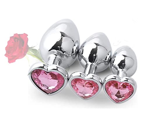 Conjunto de 3 Piezas con Base de Cristal Rosa en Forma de corazón