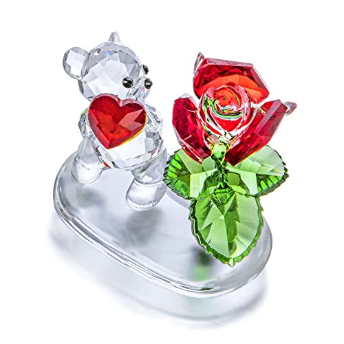 Adorno de cristal con forma de oso de amor, para regalo, decoración, accesorio de cristal transparente con detalles verdes y rojos.