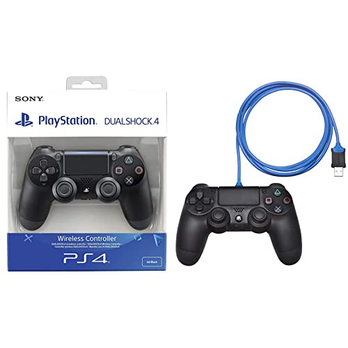 Sony - Dualshock 4 V2 Mando Inalámbrico, Color Negro V2 (PS4) & Amazon Basics - Cable de carga para mando de PlayStation 4