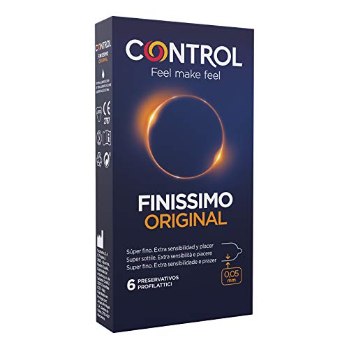 CONTROL Finissimo Original Preservativos Caja de Condones Finos, Gama Sensibilidad, Lubricados, Ajuste Optimo, Sexo Seguro, 6 Unidades