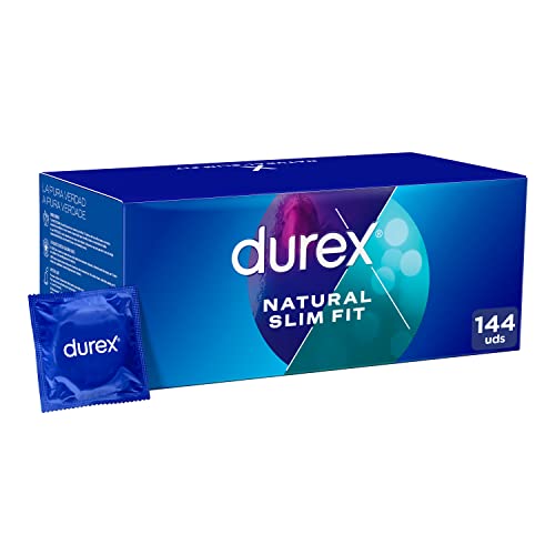 Durex Preservativos Natural Slim Fit, para Confort y Seguridad, 144 condones talla pequeña