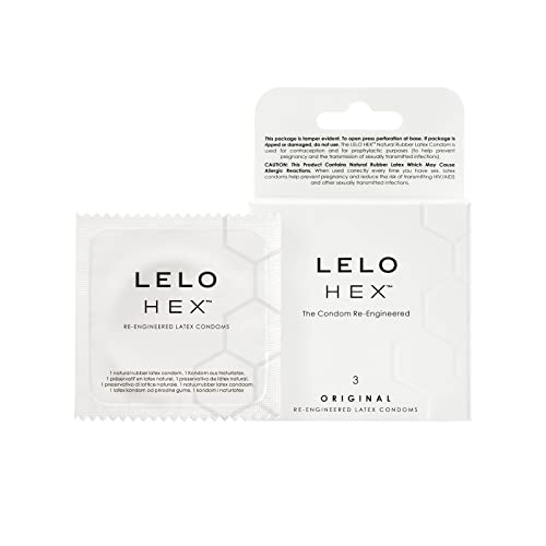 LELO HEX Preservativos Finos Ligeramente Lubricados para Hombre, Pack de 3 Condones de Pene Que, en Vez de Puntos o Estrías, Tienen Celdas Hexagonales