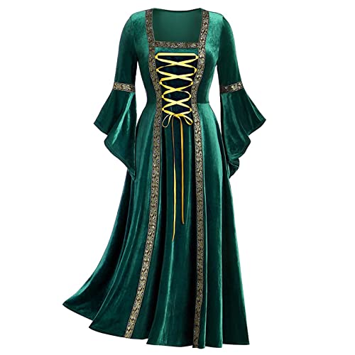 Disfraz Medieval para Mujeres: Vestido De Corsé Manga Larga, Trompeta Irlandesa con Corsé, Tradicional Halloween, Disfraces Cosplay