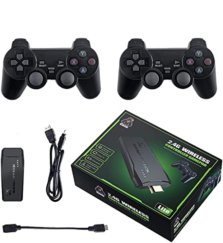 SANDALFON Consola de Videojuegos Retro Stick Lite,Original 3D Rocker, Salida TV HDMI 4k, 2 Mini Controlador Wireless 2.4G con 10 Metros de Distancia, 64GB Juego Clásico Incorporados, Reproductor Dual