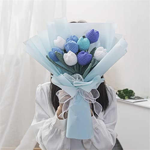 Corona floral para puerta de flores, kit de bricolaje, conjunto de material de ganchillo de hilo, ramo de tulipanes azules, conjunto hecho a mano, flor preservada, regalo de boda, decoración de