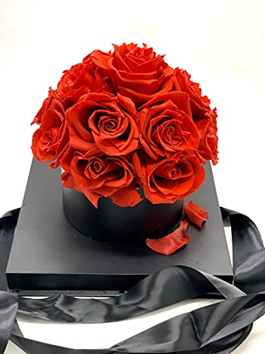Bouquet Rosas preservadas - Flores día de la Madre - Rosas eternas en Caja Transparente con DEDICATORIA (15 Rosas Rojas Caja Negra)