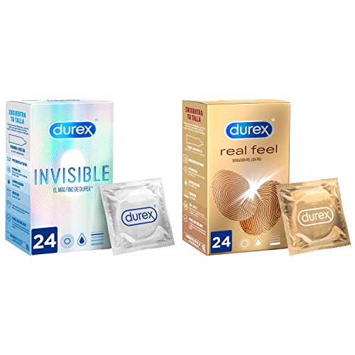 Durex Preservativos Sensitivos Real Feel Sin Látex 24 uds + Durex Invisible Extra Sensitivos 24 uds - 48 condones