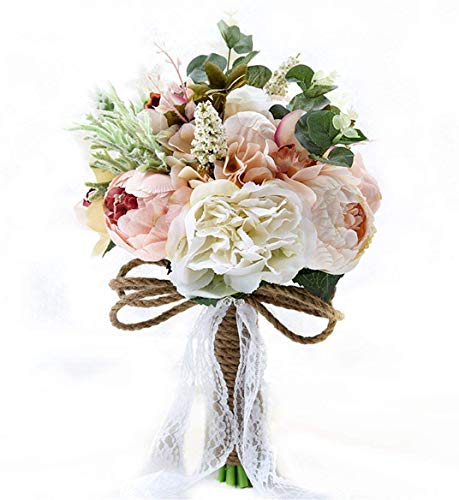 Fouriding Ramo de boda vintage estilo campestre artificial de múltiples flores sedosas de mano para novia, ramo de novia, dama de honor, decoración de boda