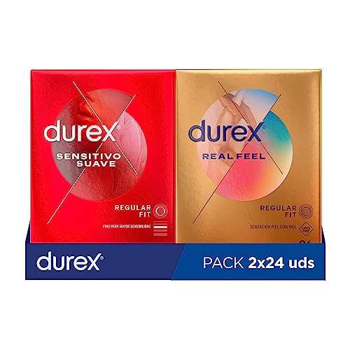 Durex Preservativos Sensitivo Suave para Mayor Sensación - 24 condones + Durex Preservativos Sensitivos Real Feel Sin Látex - 24 condones