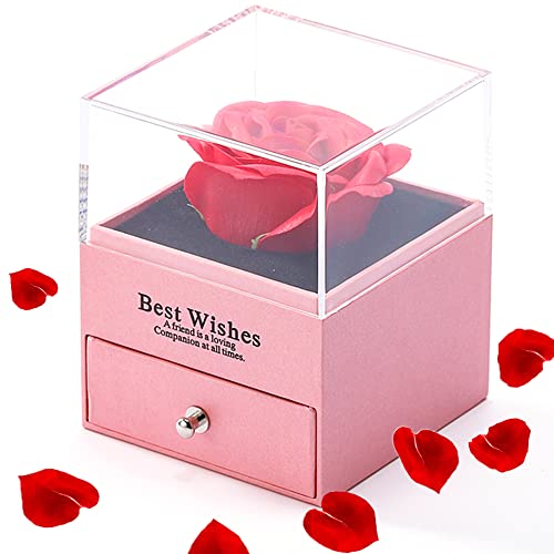 AYGCI Rosa Eterna Caja de Joyería Flores Preservadas Caja Rosa Preservada Eterna Natural para el día de San Valentín Día de la Madre Boda Cumpleaños Aniversario Día de Navidad Regalo Romántico