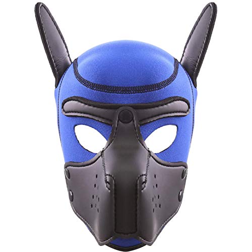 AlevRam Máscara de Perro Adulto,Sexy Cosplay Juego de rol Perro Cabeza Llena máscara Acolchado de Goma Cachorro Jugar máscara Suave (Azul)