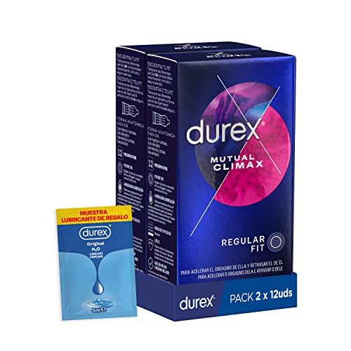 Durex Preservativos Mutual Clímax con Puntos y Estrías para ella y Efecto Retardante para él - 2x12 condones Duplo Pack
