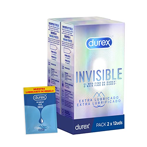 Durex Preservativos Invisibles Extra Sensitivos - 2x12 Condones Duplo Pack, color Plateado, 24 unidades
