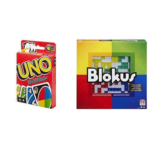 Mattel Games UNO Classic, Juego de Cartas + Blokus Refresh, Juego de Estrategia para niños +7 años