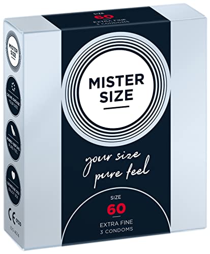 Mister Size - Pura Sensación: Paquete de 3 Preservativos Ultrasensibles (Preservativos Finos con Lubricante Sexual) de Látex Natural y Talla Individualizada - Talla: 60mm