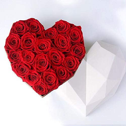 22 Rosas preservadas en Caja Regalo Corazón - Rosas eternas San Valentín - Flores preservadas Día de la Madre (Rosas Rojas en Caja Blanca)