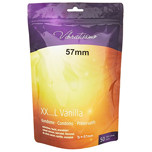VIBRATISSIMO Condones XXL Vanilla paquete de 50 I preservativos premium con aroma I condones vainilla con grosor de pared fino y aromatizados I condones sensitivos ultrafinos I b=57mm