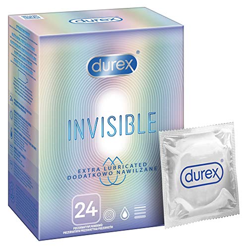 Preservativos invisibles Durex - preservativos extra finos para una sensación intensa durante el acto sexual (Extra lubricado, 24 piezas)