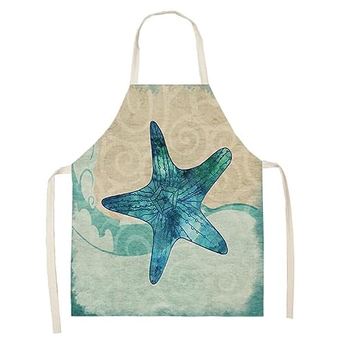 MJJLT Delantal de cocina con estampado de océano azul, delantal de lino y algodón para limpieza del hogar, salón de cocina casera, babero para adultos Q9 68x55cm