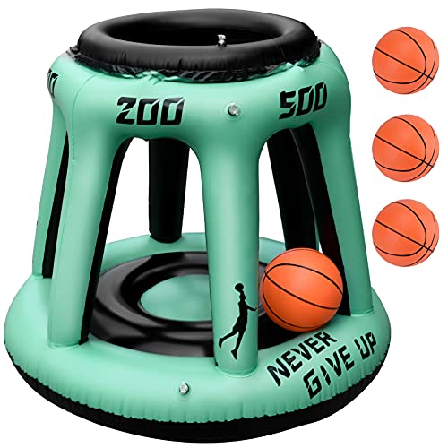 olyee Canasta de baloncesto para piscina de verano, juguete para adultos y niños, hinchable, con 3 pelotas de baloncesto y 1 accesorio de bomba de mano