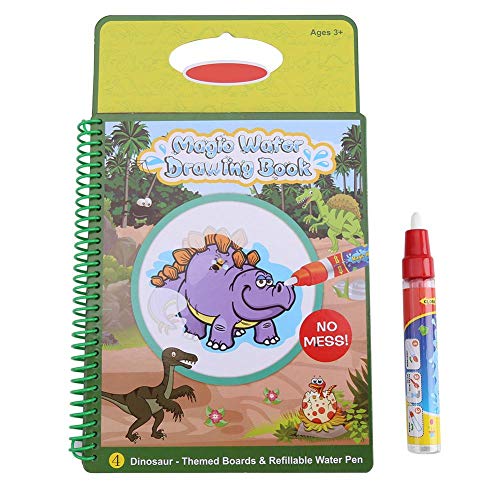 Libro de colorear y pintar de agua para niños, tablero de pintura de libro de dibujo de agua para bebés con bolígrafo, juguetes de aprendizaje reutilizables, el mejor regalo(Patrón de dinosaurio)