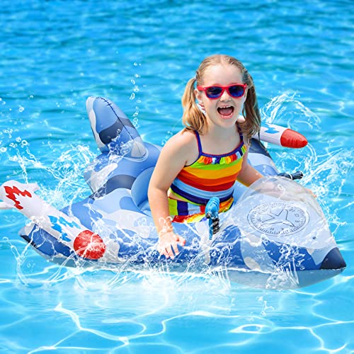 AnseTo Hinchable Flotador Acorazado para Piscina, Barca Pistola de Agua Integrada, Juguetes para La Flotadores Neumatico Colchoneta Socorrista Piscina para Adultos y Niños Mayores de 5 Años （Azul）