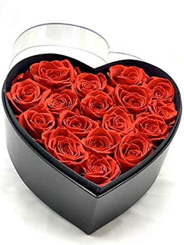 SUPERMOLON 16 Rosas Rojas eternas en Caja Corazón Tapa Transparente - Flores Día de la Madre - Flores preservadas Rojas