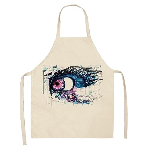 MJJLT Delantal de cocina con estampado de ojos de colores abstractos, delantal de lino y algodón para limpieza del hogar, salón de cocina casera, babero para adultos U10 68x55cm