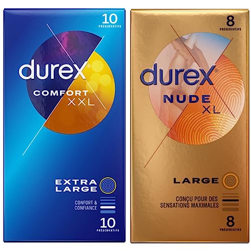 DUREX – Lote de 2 cajas de preservativos Confort XXL x10 – Nude XL x8
