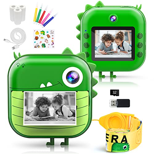 Kizeefun Cámara Infantil con Impresión Instantánea - Juguetes de cámara para niños para niños y niñas,cámara Fotos niños, cumpleaños de para niños de 3 4 5 6 7 8 9 10 años, con Tarjeta SD de 32 GB
