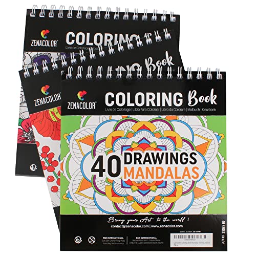 Lote de 3 Libros para Colorear Adultos con Espirales: Animales, Mandalas, Flores - Mandalas Colorear Adultos - Cuaderno de Mandalas Antiestrés - 120 Dibujos para Colorear