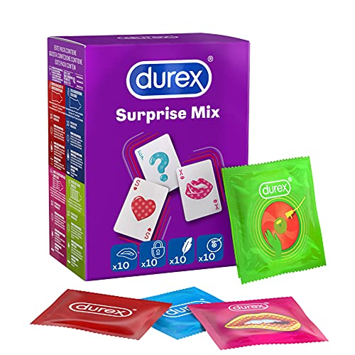 Durex Surprise Mix Condones Surprises, con relieves y nerviaturas y delgados, 40 perfiles