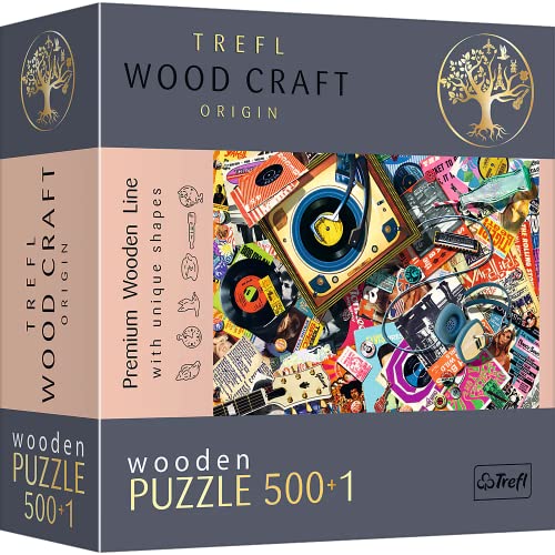 Trefl-500+1 Piezas, Wood Craft, Formas Irregulares, 50 Figuras, Moderno Premium, DIY, para Adultos y Niños Mayores de 12 años, Color Puzzle de Madera: en el Mundo de la música (20180)