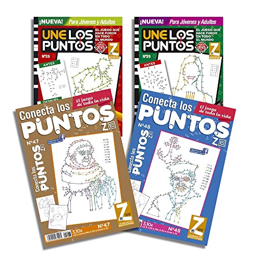 DataPrice Pack de 4 Libros de Pasatiempos de UNE-Conecta LOS Puntos para jóvenes y Adultos Variados. - Ed. Zugarto -.