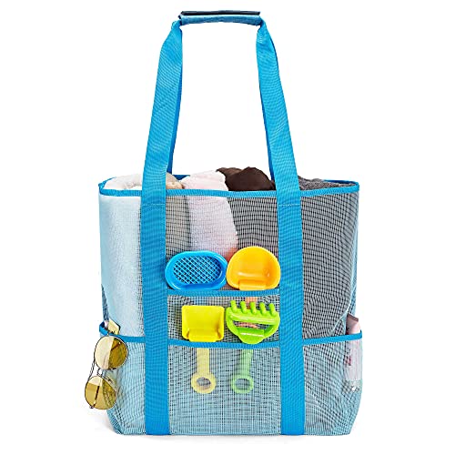 Bolsas de Malla de Playa extragrandes Totalizadores sin Arena / Bolso de Hombro para Picnic en la Playa Piscina Compras Lavandería Juguetes Comestibles XXL Azul