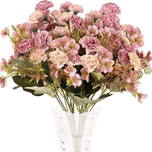 SLFYEE 4pcs Ramo de Flores Artificiales Claveles de Seda 5 Rama con 11 Flor Peonía Pequeña Vintage Flores Artificiales Decoracion Jarrones para Hogar Boda Centro de Mesa Interior Floral Color Rosa