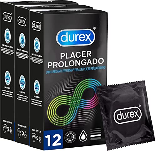 Durex Preservativos Placer Prolongado con Efecto Retardante Eyaculación - 12 condones (Paquete de 3) - Total 36 Condones