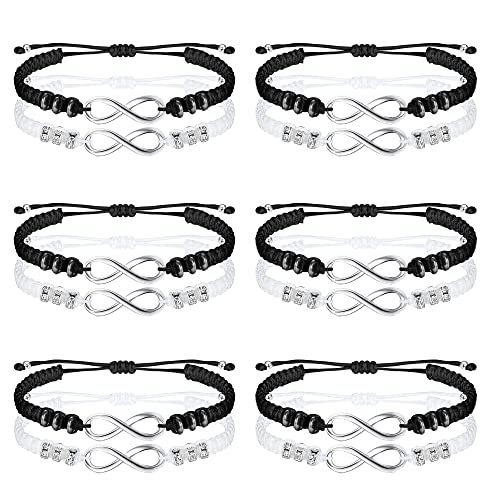 Adramata 12 Unids Pulsera de Amistad Infinito Yinyang Pulseras de Amigo Juego de Pulseras Ajustables Trenzadas a Juego para Relación de Amistad Pareja