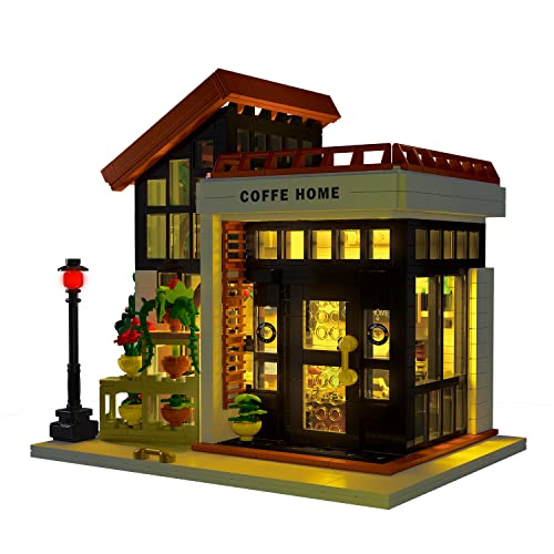 Juego de construcción de Arquitectura de Casa del Café con luz LED,Modelo de Casa del Café la ciudad,juguete de bloques de construcción para adolescentes y adultos mayores de 15+ años (1512 piezas)