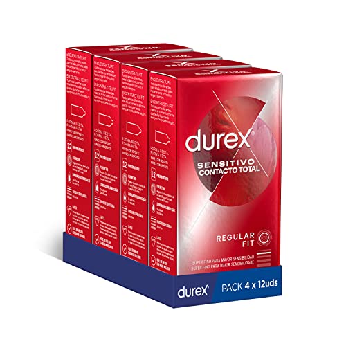 Durex Preservativo Sensitivo Contacto Total Condones - Ultra Fino Para Un Mayor Ajuste Y Sensibilidad, Morado, 12 Unidad (Paquete de 4), 48 Unidad