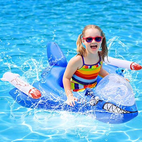 AnseTo Hinchable Flotador Acorazado para Piscina, Tiburón Barca Pistola de Agua Integrada, Juguetes para La Flotadores Neumatico Colchoneta Socorrista Piscina para Adultos y Niños Mayores de 5 Años