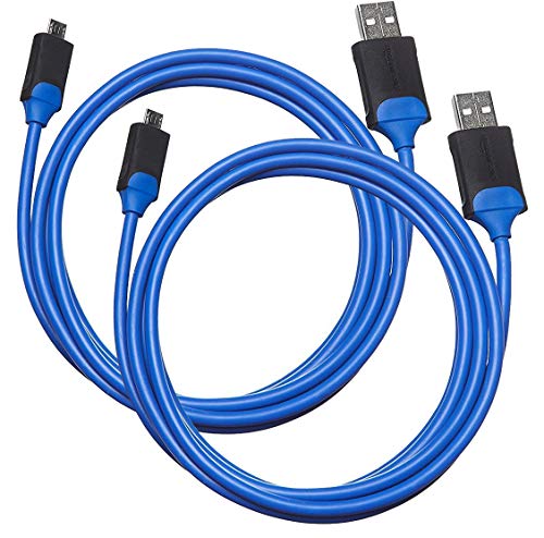 Amazon Basics - Cable de micro-USB a USB tipo A carga para mando de PlayStation 4 - 1,82 m, Paquete de 2, Azul