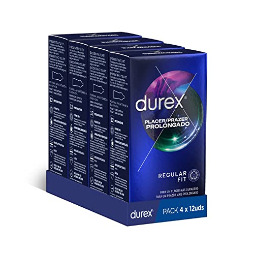 Durex Preservativos Retardante Placer Prolongado Con Lubricante Performtm Con Efectos Retardantes Para Un Placer Más Duradero - Condones, Negro, 12 Unidad (Paquete de 4), 48 Unidad