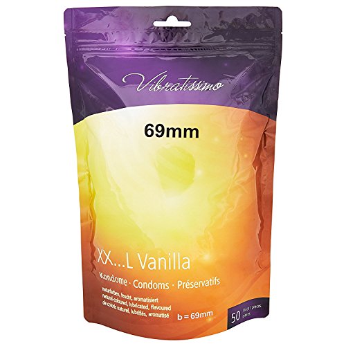 VIBRATISSIMO Condones XXL Vanilla paquete de 50 I preservativos premium con aroma I condones vainilla con grosor de pared fino y aromatizados I condones sensitivos ultrafinos I b=69mm