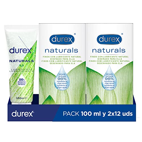 Durex Naturals Preservativos Con Lubricante Natural De Base Agua X2 + Durex Naturals H2o Lubricante Base Agua, 100% Natural - 20 Condones + 100ml Lubricante, color Blanco